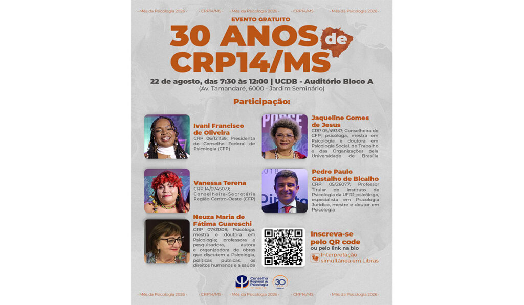 Conselho Regional de Psicologia celebra 30 anos de história com programação especial no mês da Psicologia.